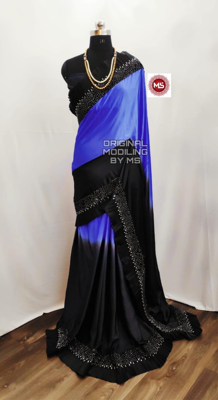 Latest Party Wear Saree Collection With Raffle and Diamond Work with Banglori Silk Diamond Work Blouse  